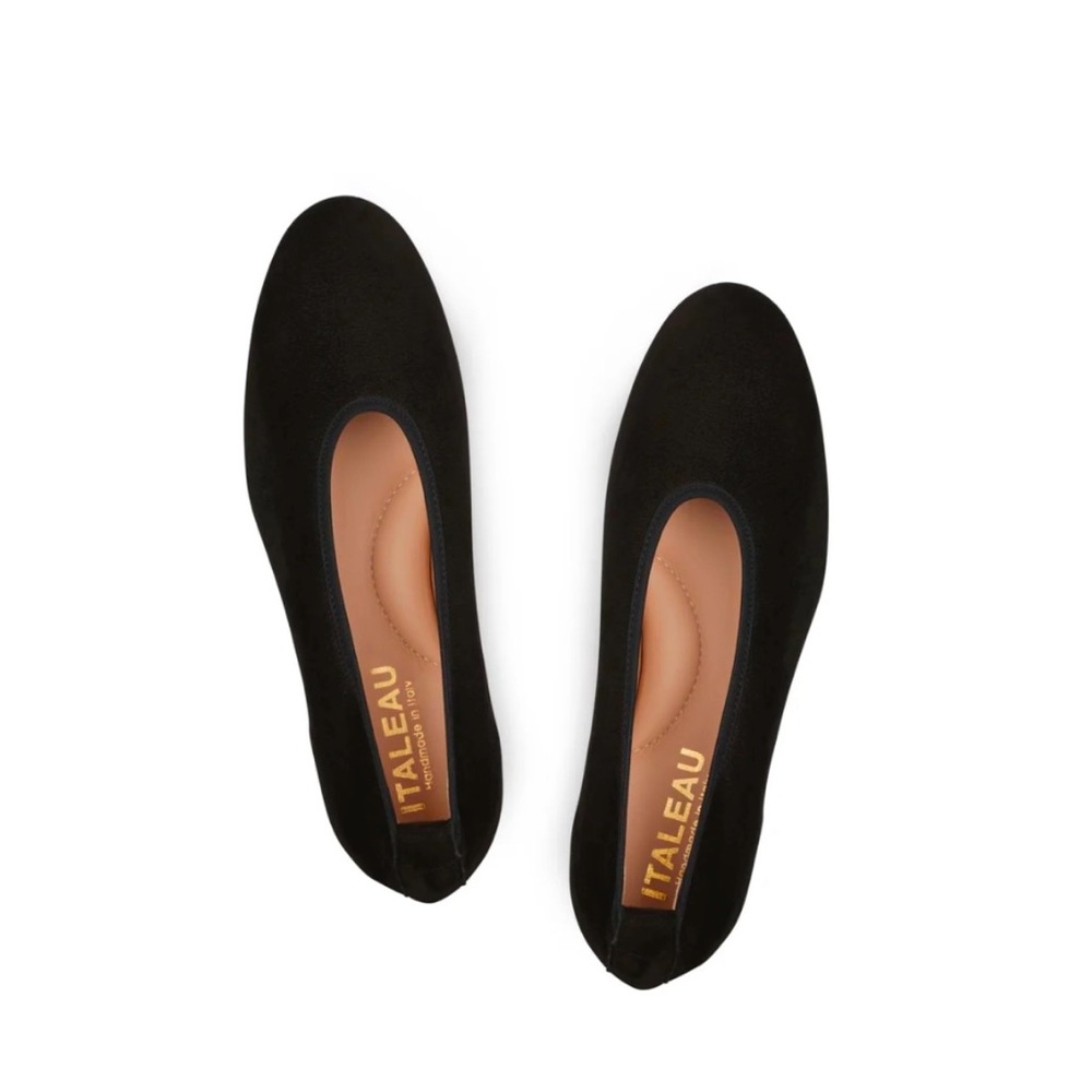 Italeau Mara Black Suede Leather Flats Shoes Handmade in Italy Size 39 1/2, US 9